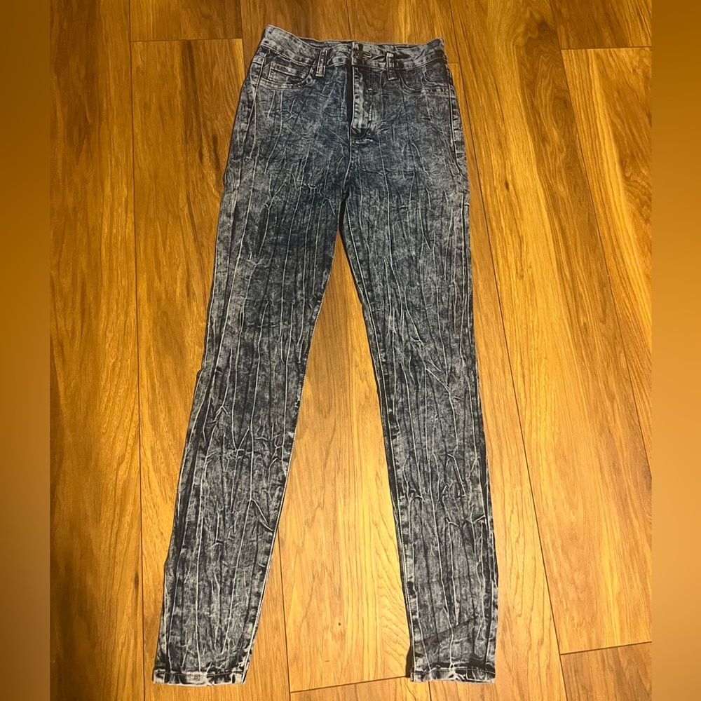 High waisted tie dye jeans